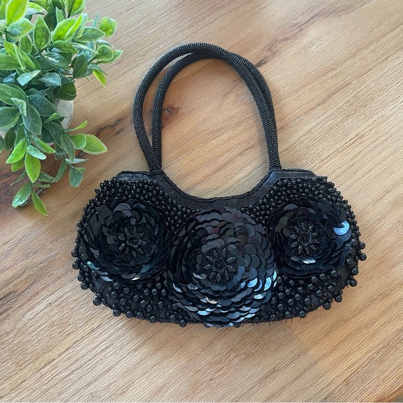 Handbags - 90s Y2K Black sequin beaded small purse